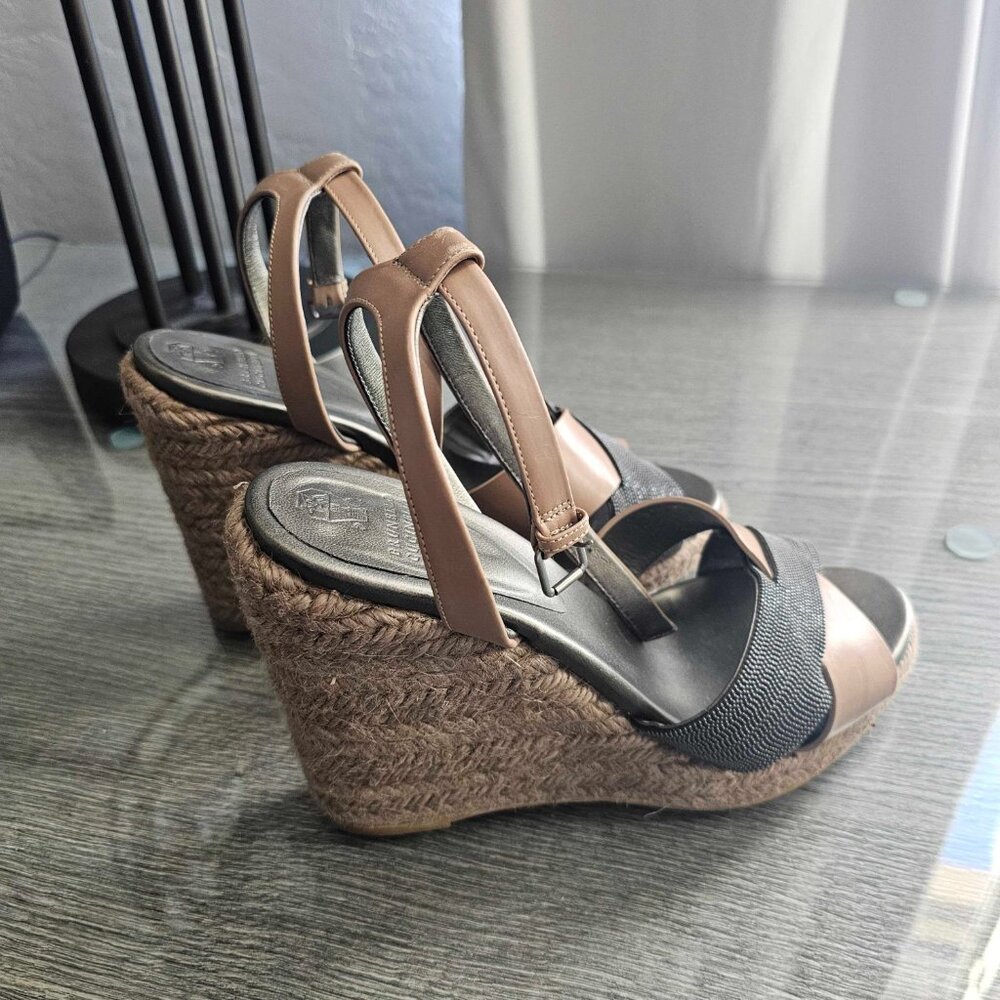 Brunello Cucinelli Leather Wedge Sandal Size 39 US 8.5 9